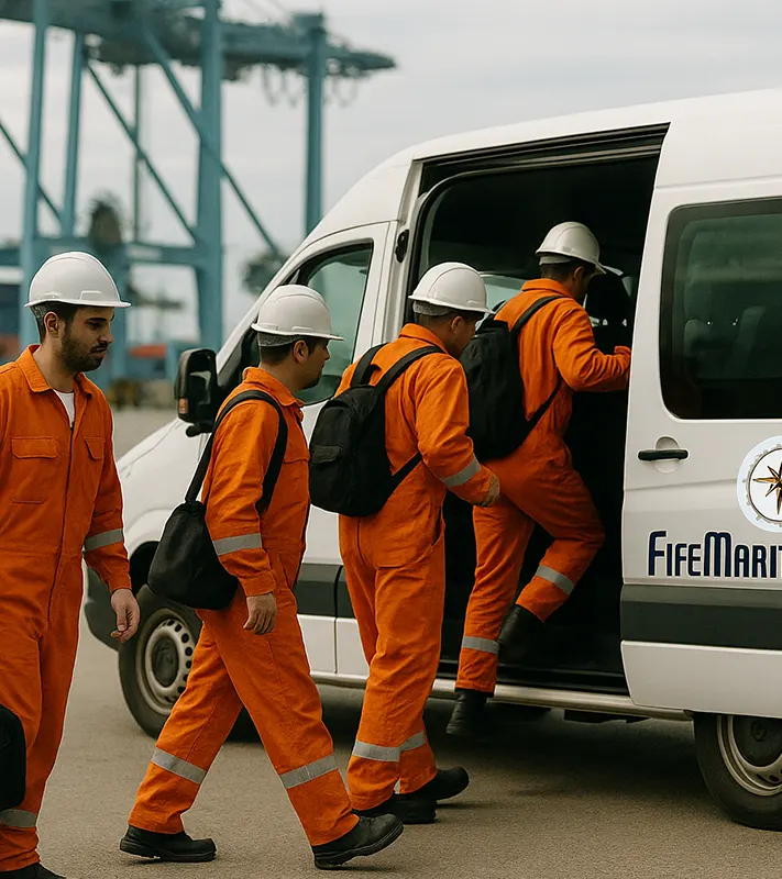 Professional maritime crew ground transportation with TWIC-certified drivers