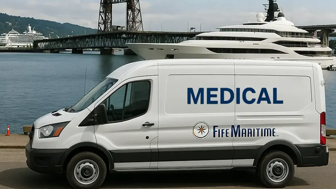 Medical transport van providing compliant care for maritime crews