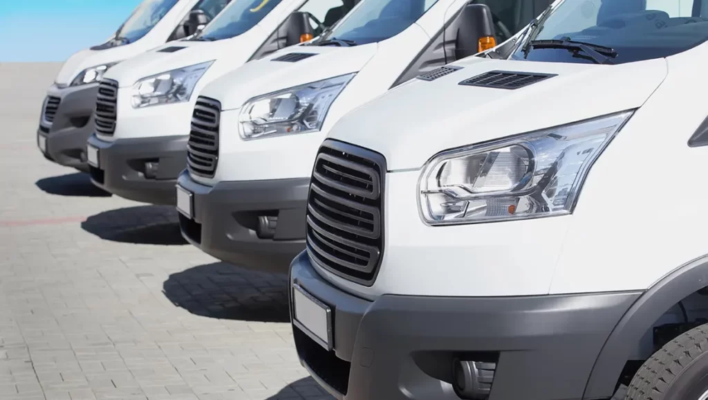 Private shuttle vans used for maritime crew airport and port transfers